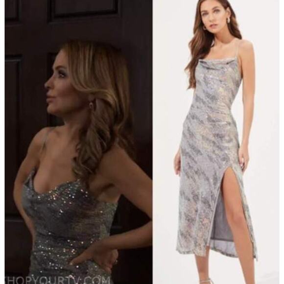 ASTR the Label Hollywood Sequin Midi Dress M Silver Pink Party - Picture 3 of 12